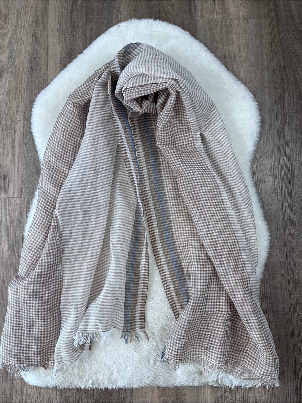 Inoui cotton linen lightweight checkered scarf